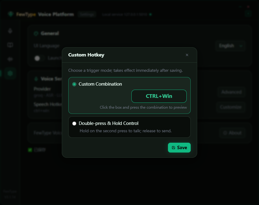 FewType custom hotkey settings