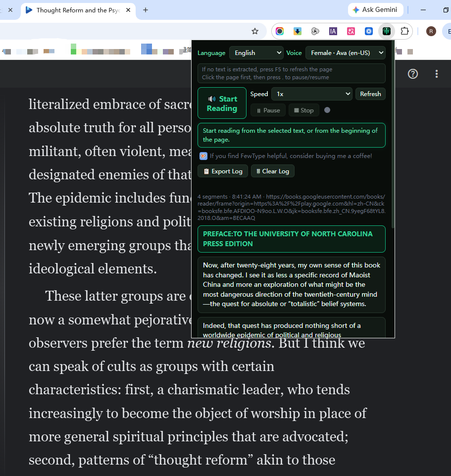 FewType ebook reader interface